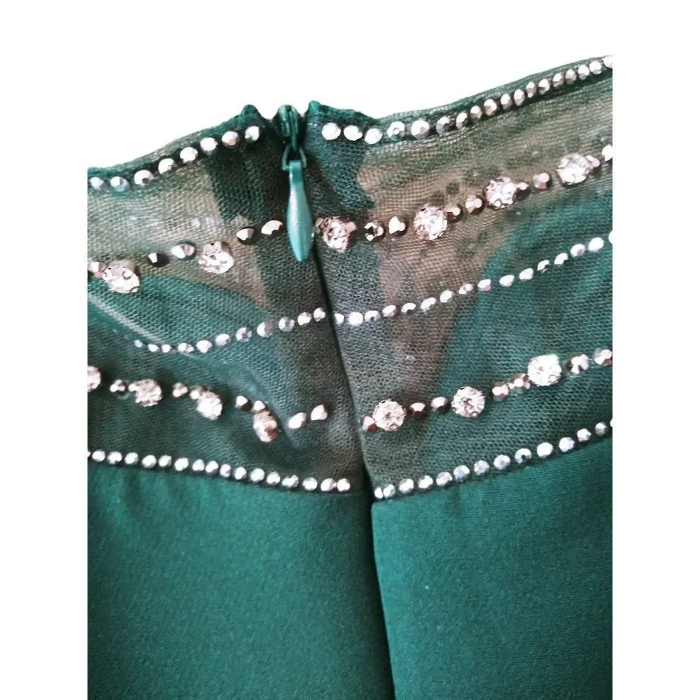 Odrella‎ Rhinestone Mesh Peplum Puffer Sleeve Dress UK 12/ US 10 Women's